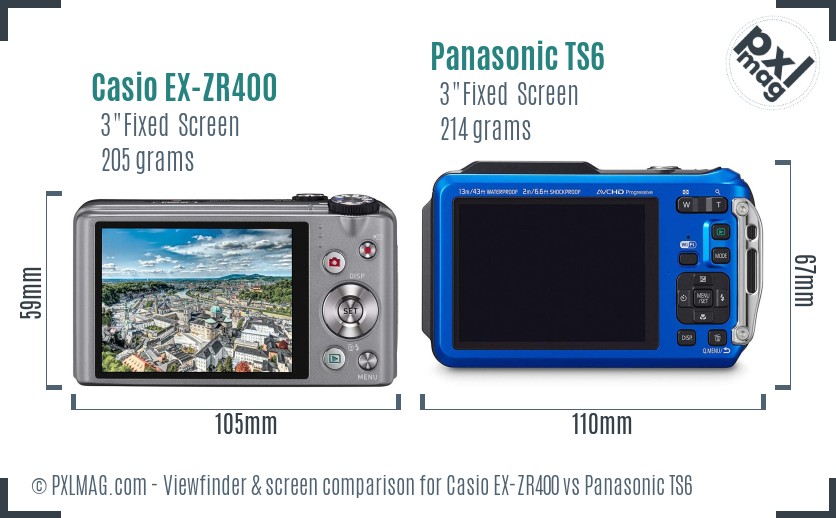 Casio EX-ZR400 vs Panasonic TS6 Screen and Viewfinder comparison
