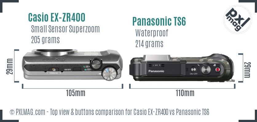 Casio EX-ZR400 vs Panasonic TS6 top view buttons comparison