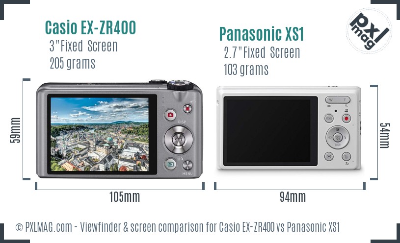 Casio EX-ZR400 vs Panasonic XS1 Screen and Viewfinder comparison