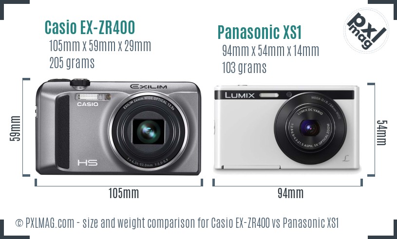 Casio EX-ZR400 vs Panasonic XS1 size comparison