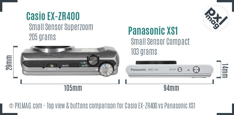 Casio EX-ZR400 vs Panasonic XS1 top view buttons comparison