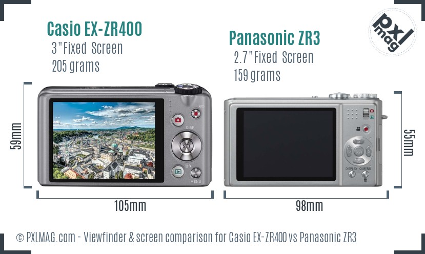 Casio EX-ZR400 vs Panasonic ZR3 Screen and Viewfinder comparison