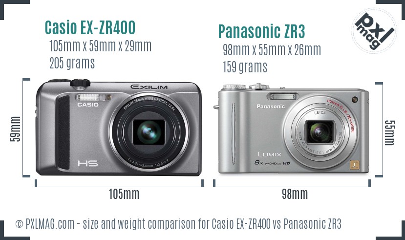 Casio EX-ZR400 vs Panasonic ZR3 size comparison Casio EX-ZR400 vs Panasonic ZR3 size comparison