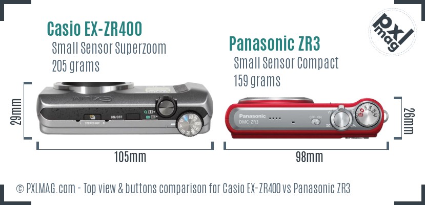 Casio EX-ZR400 vs Panasonic ZR3 top view buttons comparison