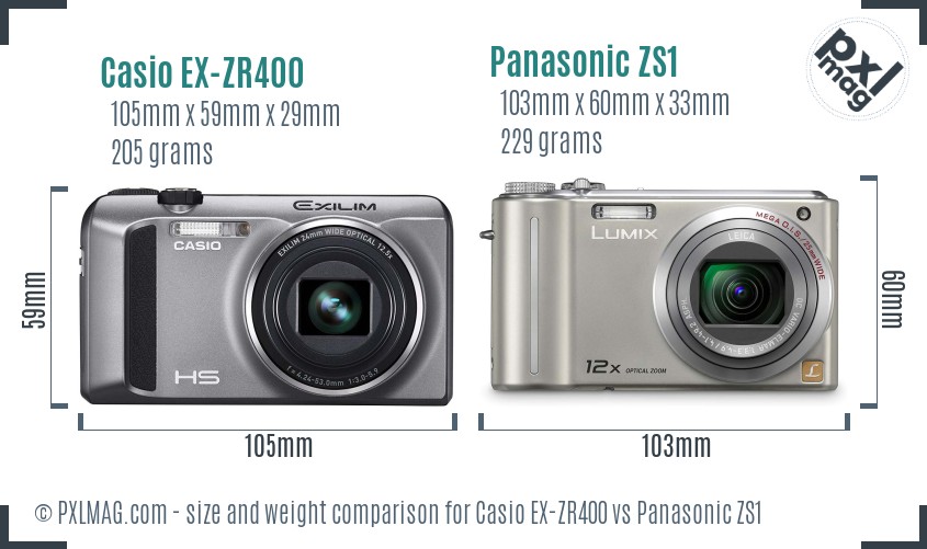 Casio EX-ZR400 vs Panasonic ZS1 size comparison Casio EX-ZR400 vs Panasonic ZS1 size comparison