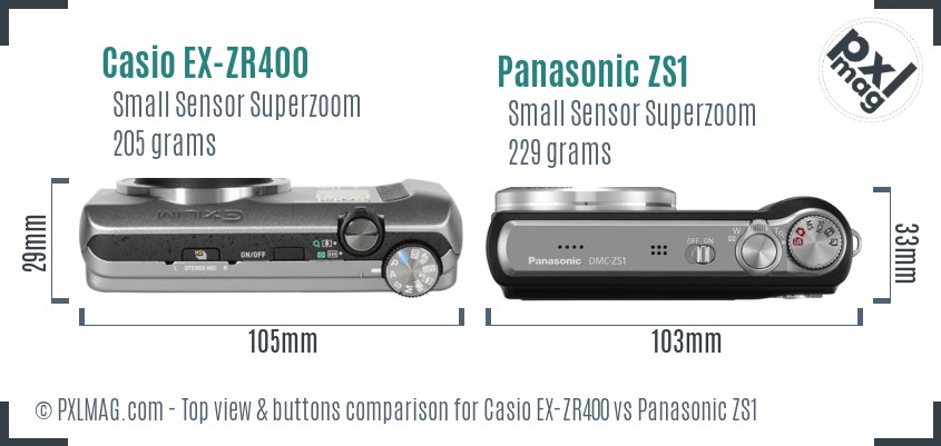 Casio EX-ZR400 vs Panasonic ZS1 top view buttons comparison