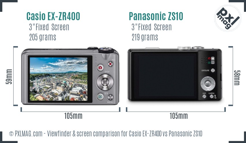 Casio EX-ZR400 vs Panasonic ZS10 Screen and Viewfinder comparison