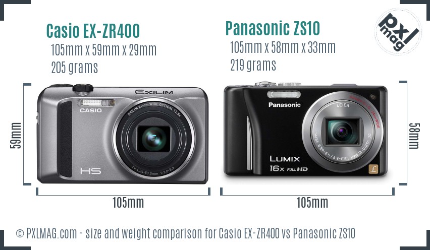 Casio EX-ZR400 vs Panasonic ZS10 size comparison Casio EX-ZR400 vs Panasonic ZS10 size comparison