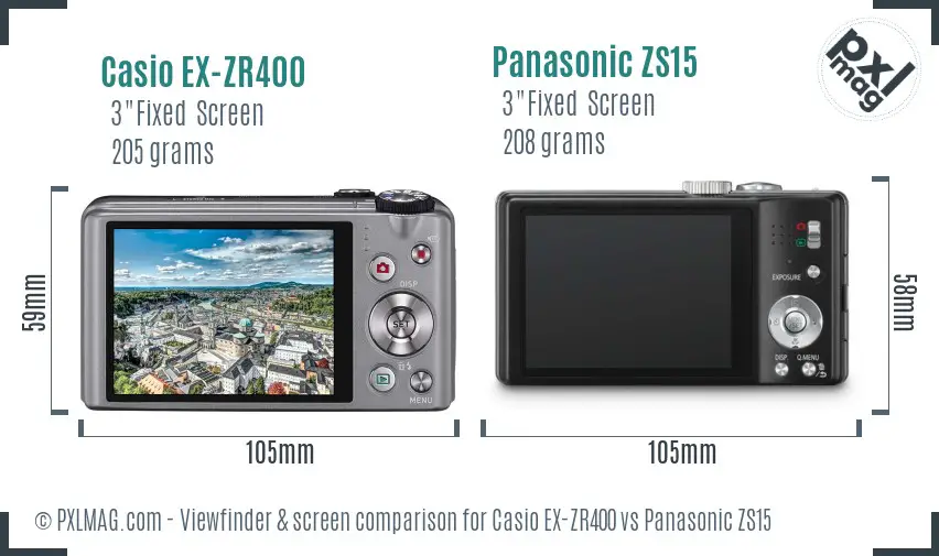 Casio EX-ZR400 vs Panasonic ZS15 Screen and Viewfinder comparison