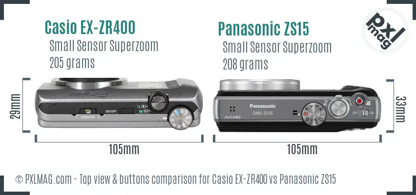 Casio EX-ZR400 vs Panasonic ZS15 top view buttons comparison