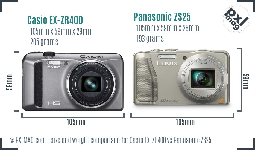 Casio EX-ZR400 vs Panasonic ZS25 size comparison Casio EX-ZR400 vs Panasonic ZS25 size comparison
