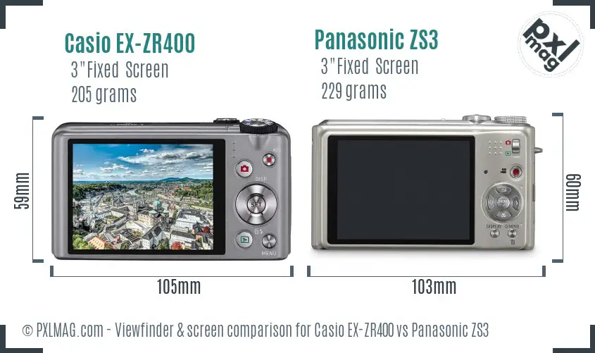Casio EX-ZR400 vs Panasonic ZS3 Screen and Viewfinder comparison Casio EX-ZR400 vs Panasonic ZS3 Screen and Viewfinder comparison