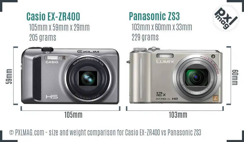 Casio EX-ZR400 vs Panasonic ZS3 size comparison Casio EX-ZR400 vs Panasonic ZS3 size comparison