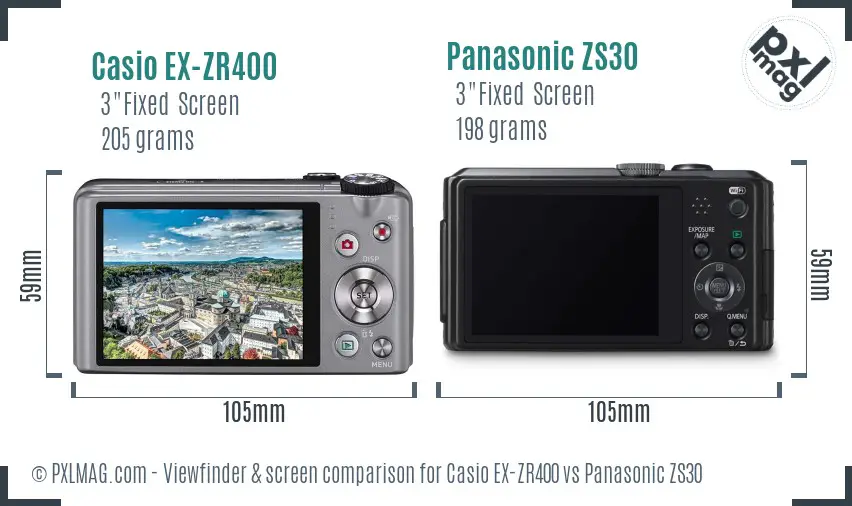 Casio EX-ZR400 vs Panasonic ZS30 Screen and Viewfinder comparison