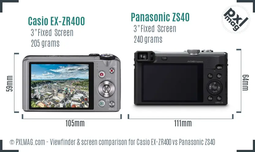 Casio EX-ZR400 vs Panasonic ZS40 Screen and Viewfinder comparison