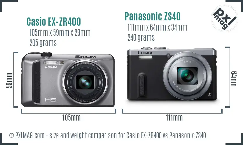 Casio EX-ZR400 vs Panasonic ZS40 size comparison