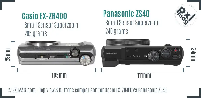Casio EX-ZR400 vs Panasonic ZS40 top view buttons comparison