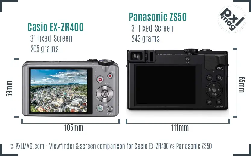 Casio EX-ZR400 vs Panasonic ZS50 Screen and Viewfinder comparison