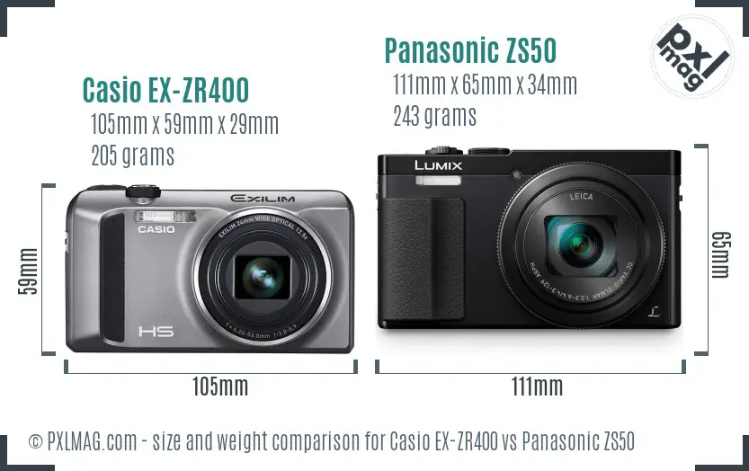 Casio EX-ZR400 vs Panasonic ZS50 size comparison