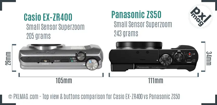 Casio EX-ZR400 vs Panasonic ZS50 top view buttons comparison