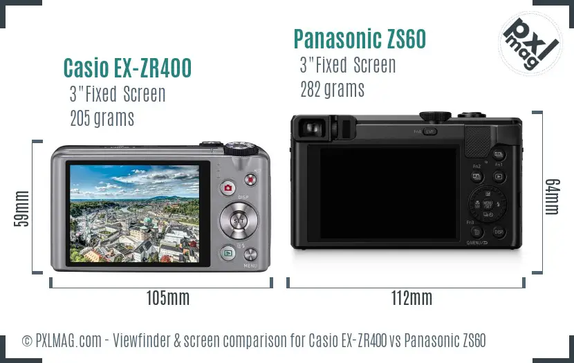 Casio EX-ZR400 vs Panasonic ZS60 Screen and Viewfinder comparison