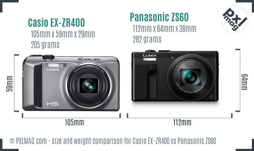 Casio EX-ZR400 vs Panasonic ZS60 size comparison