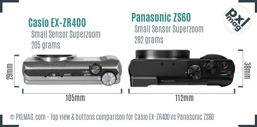 Casio EX-ZR400 vs Panasonic ZS60 top view buttons comparison