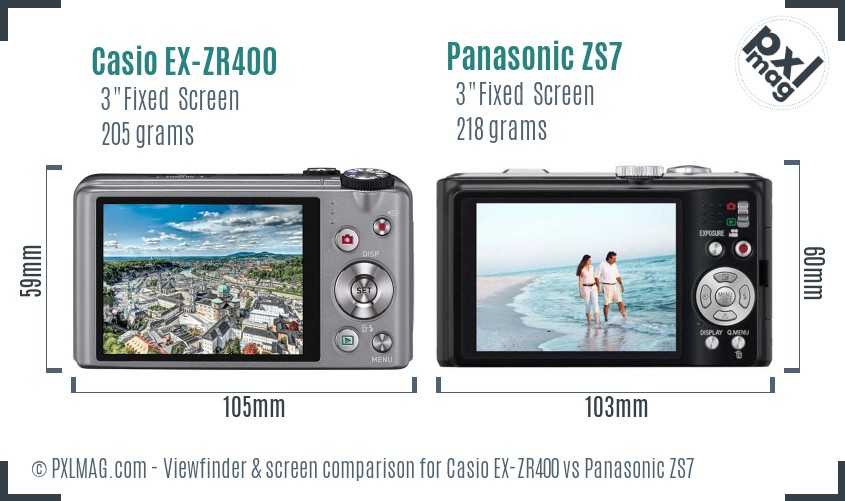 Casio EX-ZR400 vs Panasonic ZS7 Screen and Viewfinder comparison