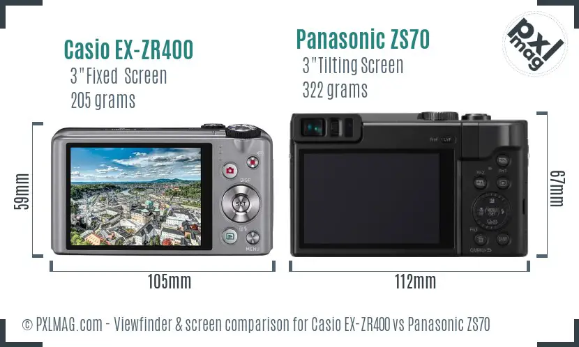 Casio EX-ZR400 vs Panasonic ZS70 Screen and Viewfinder comparison
