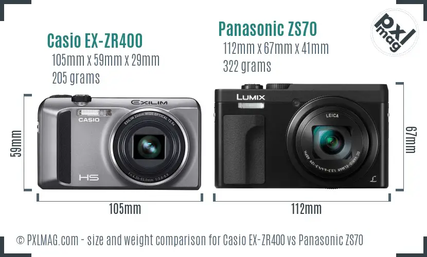 Casio EX-ZR400 vs Panasonic ZS70 size comparison