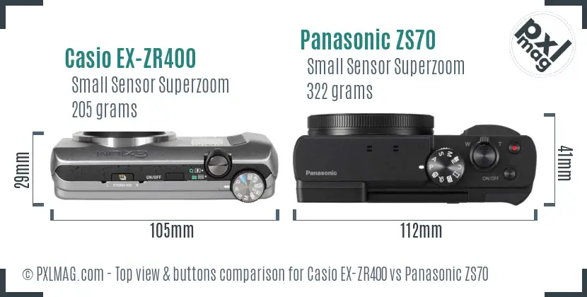 Casio EX-ZR400 vs Panasonic ZS70 top view buttons comparison