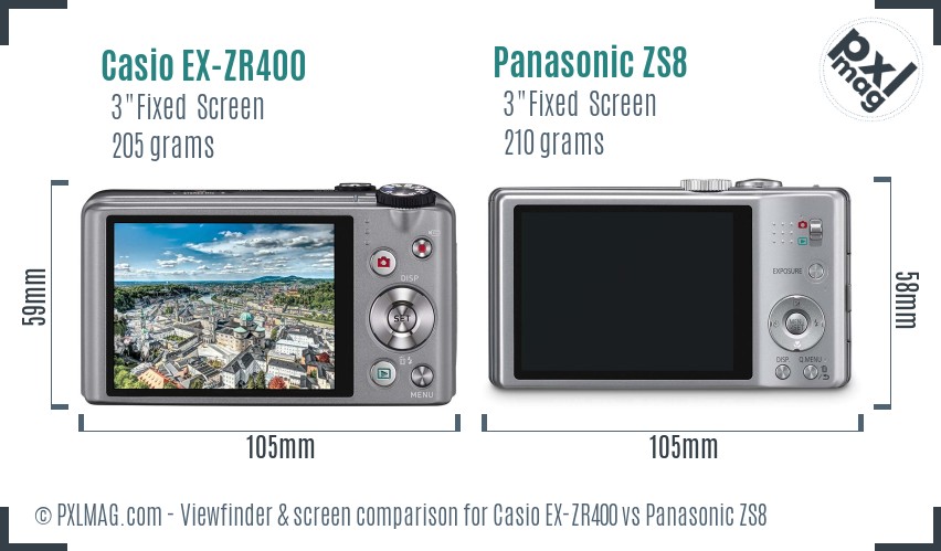 Casio EX-ZR400 vs Panasonic ZS8 Screen and Viewfinder comparison