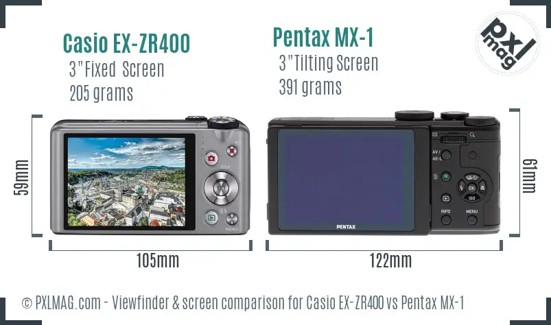 Casio EX-ZR400 vs Pentax MX-1 Screen and Viewfinder comparison