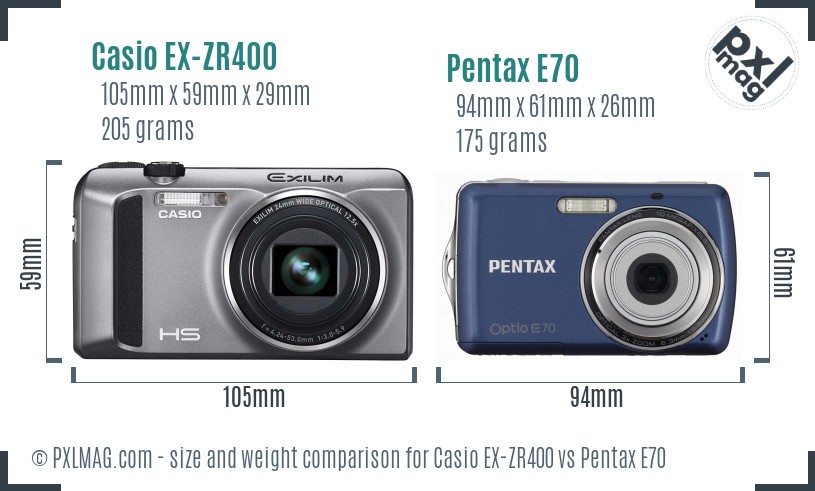 Casio EX-ZR400 vs Pentax E70 size comparison Casio EX-ZR400 vs Pentax E70 size comparison