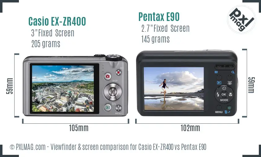 Casio EX-ZR400 vs Pentax E90 Screen and Viewfinder comparison Casio EX-ZR400 vs Pentax E90 Screen and Viewfinder comparison