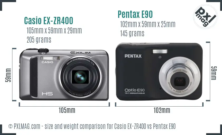 Casio EX-ZR400 vs Pentax E90 size comparison Casio EX-ZR400 vs Pentax E90 size comparison