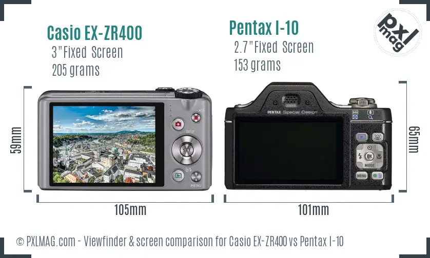 Casio EX-ZR400 vs Pentax I-10 Screen and Viewfinder comparison