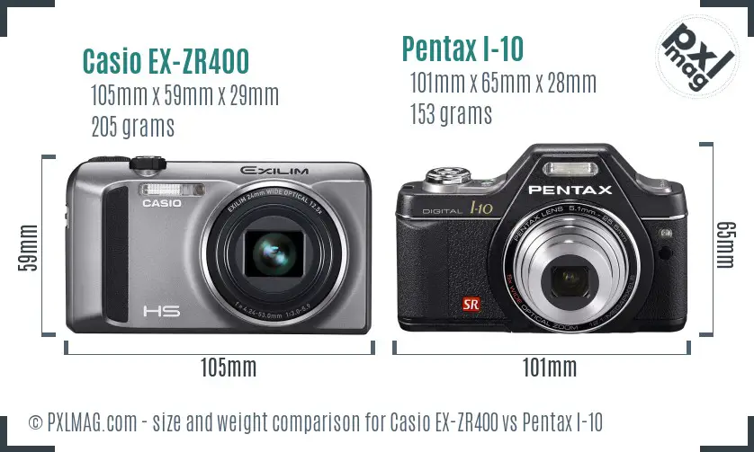 Casio EX-ZR400 vs Pentax I-10 size comparison