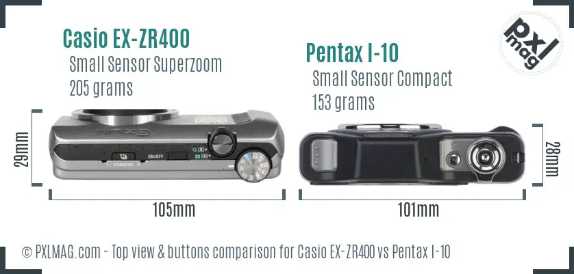 Casio EX-ZR400 vs Pentax I-10 top view buttons comparison