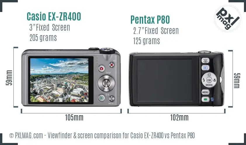 Casio EX-ZR400 vs Pentax P80 Screen and Viewfinder comparison