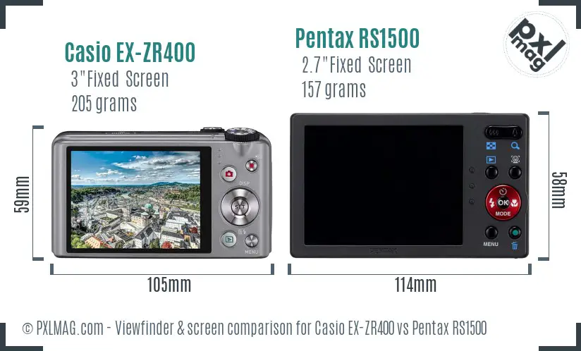 Casio EX-ZR400 vs Pentax RS1500 Screen and Viewfinder comparison