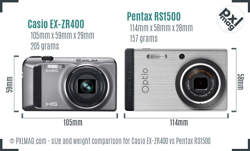 Casio EX-ZR400 vs Pentax RS1500 size comparison