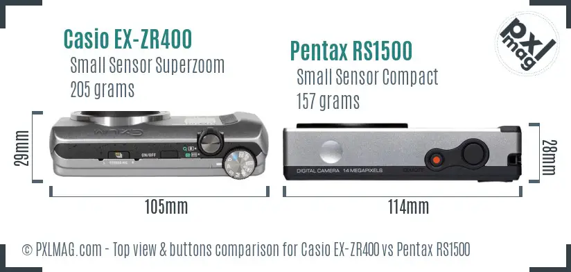 Casio EX-ZR400 vs Pentax RS1500 top view buttons comparison