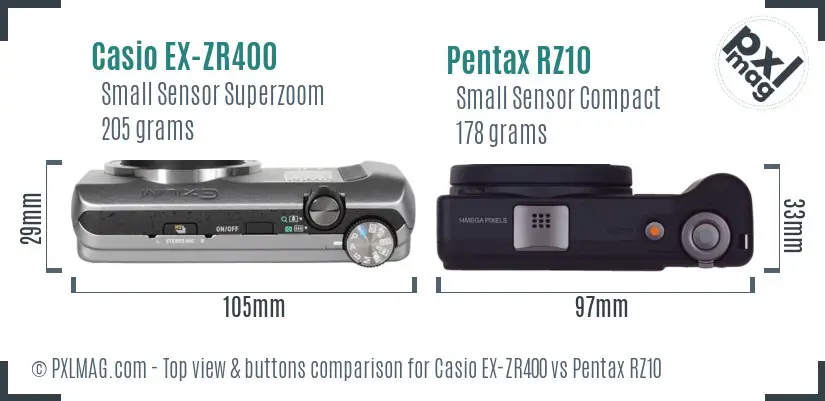 Casio EX-ZR400 vs Pentax RZ10 top view buttons comparison