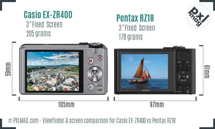Casio EX-ZR400 vs Pentax RZ18 Screen and Viewfinder comparison Casio EX-ZR400 vs Pentax RZ18 Screen and Viewfinder comparison