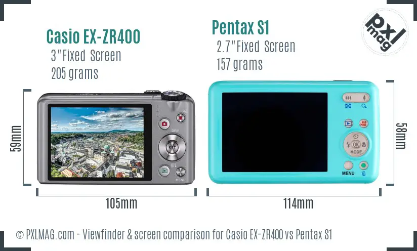 Casio EX-ZR400 vs Pentax S1 Screen and Viewfinder comparison