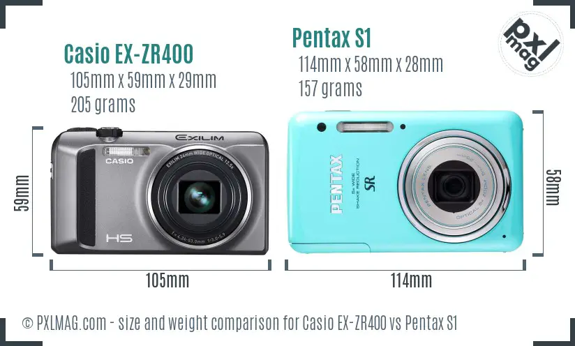 Casio EX-ZR400 vs Pentax S1 size comparison