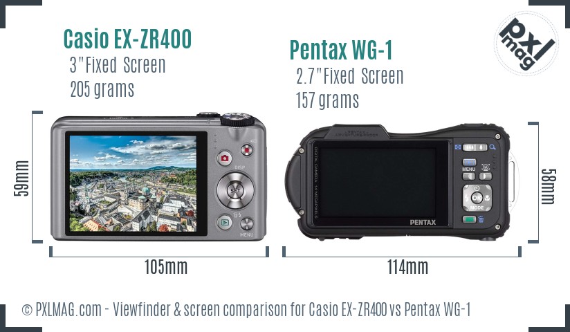 Casio EX-ZR400 vs Pentax WG-1 Screen and Viewfinder comparison