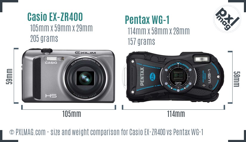 Casio EX-ZR400 vs Pentax WG-1 size comparison Casio EX-ZR400 vs Pentax WG-1 size comparison