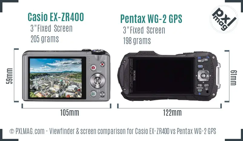 Casio EX-ZR400 vs Pentax WG-2 GPS Screen and Viewfinder comparison